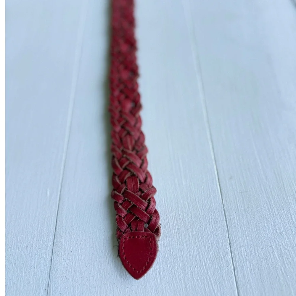 Capezio Red Woven Braided Leather Belt Brass Buckle ML Argentina